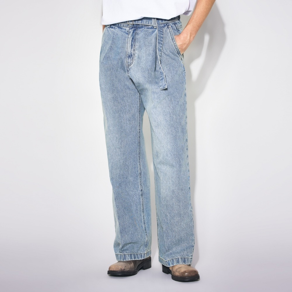 [2/8 Release] BELTED ONE TUCK WIDE DENIM L/BLUE메종미네드 MAISON MINED 메종미네드