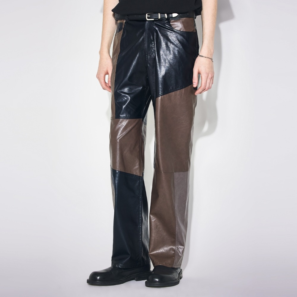 PATCHY LEATHER WIDE PANTS BLACK메종미네드 MAISON MINED 메종미네드